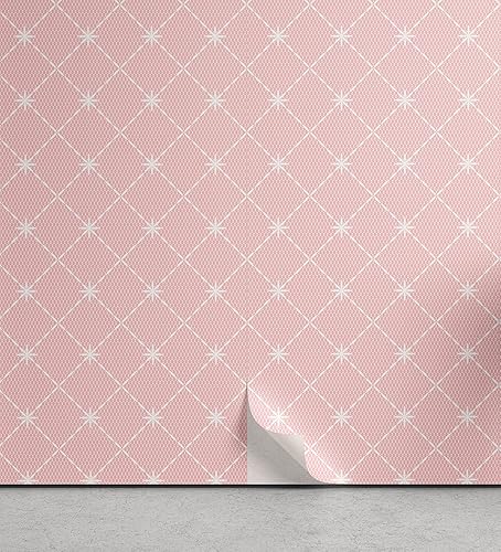Ambesonne Papel tapiz rosa rubor para el hogar, adorno geométrico monocromático abstracto inspirado en encaje geométrico con estampado de estrellas,