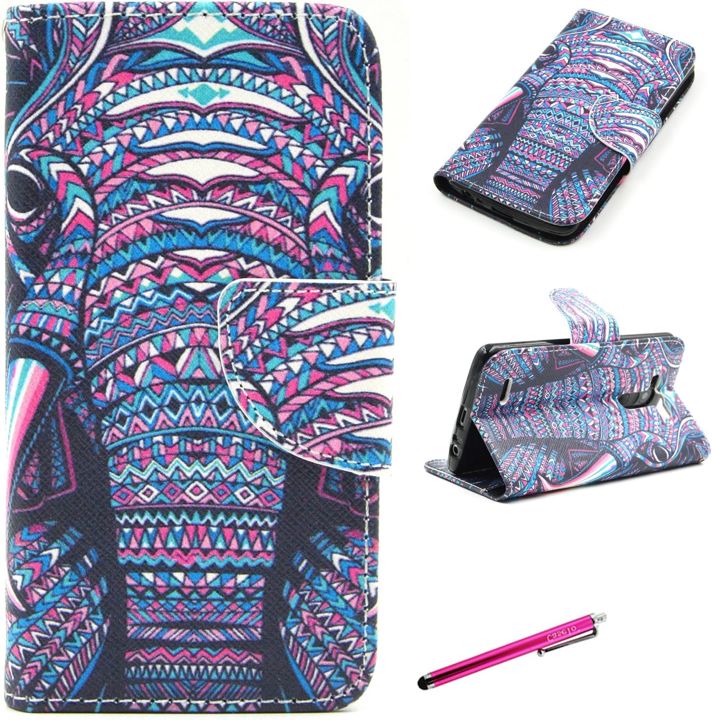 LG G4 Case, JCmax Folio Style PU Leather Slim Flip Wallet Case Card Skin Cover for LG G4 2015 Release [Elephant Pattern Design]