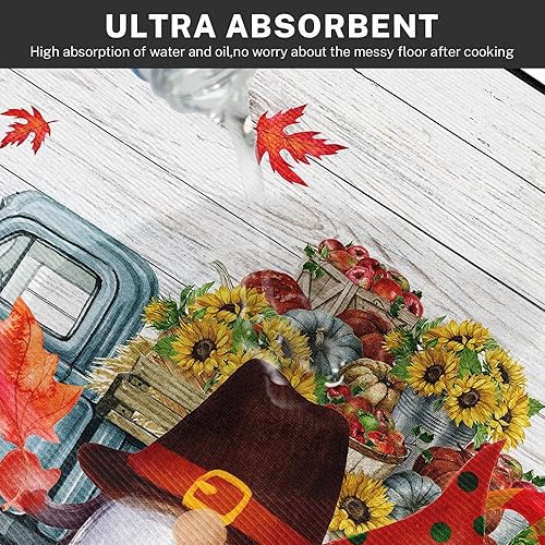 Miniatura 7 de Juego de 2 alfombras y tapetes de cocina de otoño, antideslizantes, lavables, juego de 2, alfombra de cocina vintage para piso, hojas de arce,
