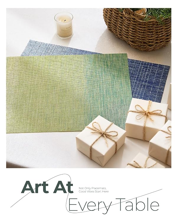 Leetaltree Gradient Green Woven Placemats Set of 4 - Heat Resistant Non-Slip Place mats for Dining Table, Washable Durable PVC Vinyl Woven Table Mats(Gradient Green, 4) by Leetaltree - Used condition - Image 8