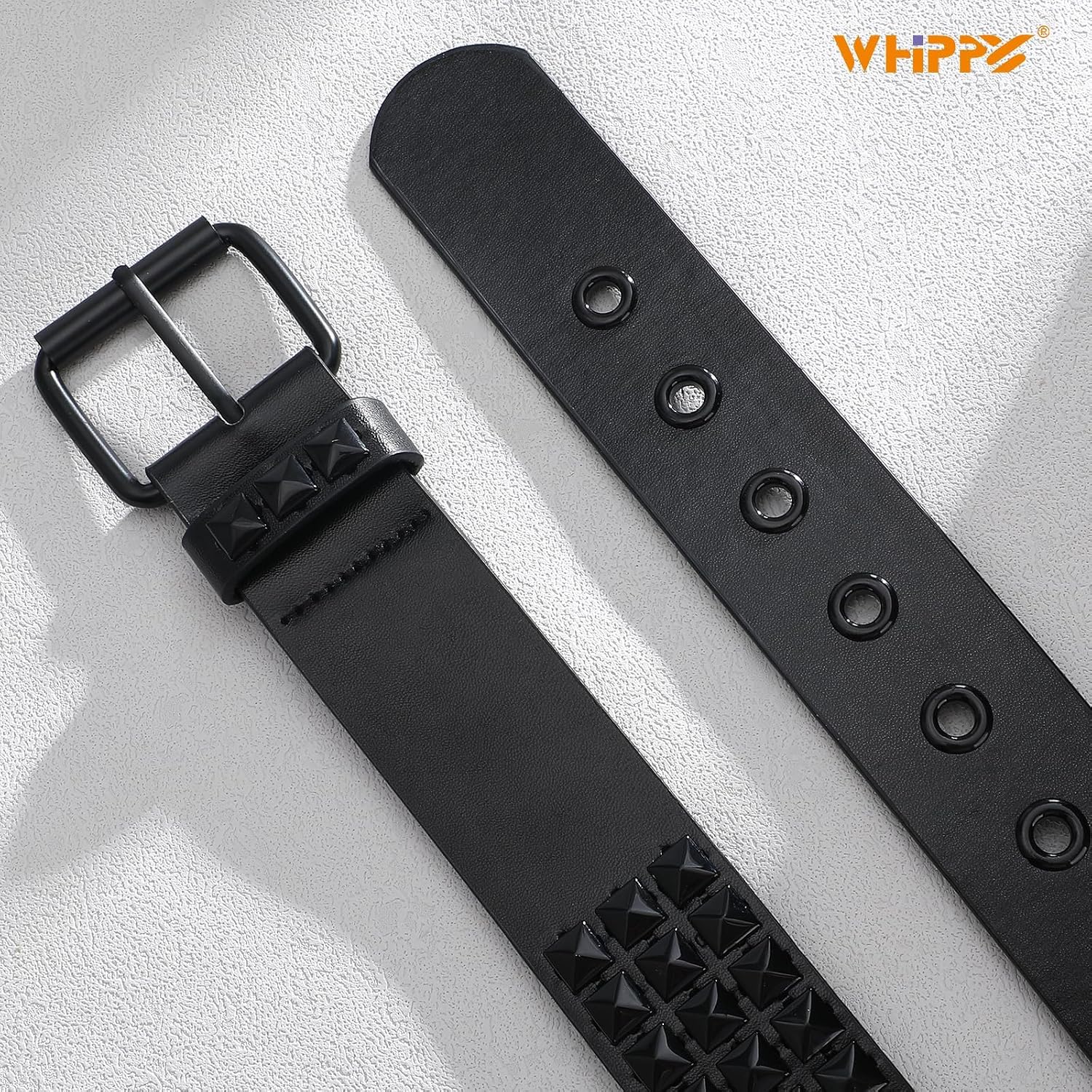 WHIPPY Studded Belt for Women Men Metal Punk Rock Rivet Grommet Belt with Bright Pyramid Studs for Jeans Pants image 5