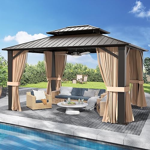 10’x12’ Hardtop Gazebo, Galvanized Steel Double Roof Canopy with Aluminum