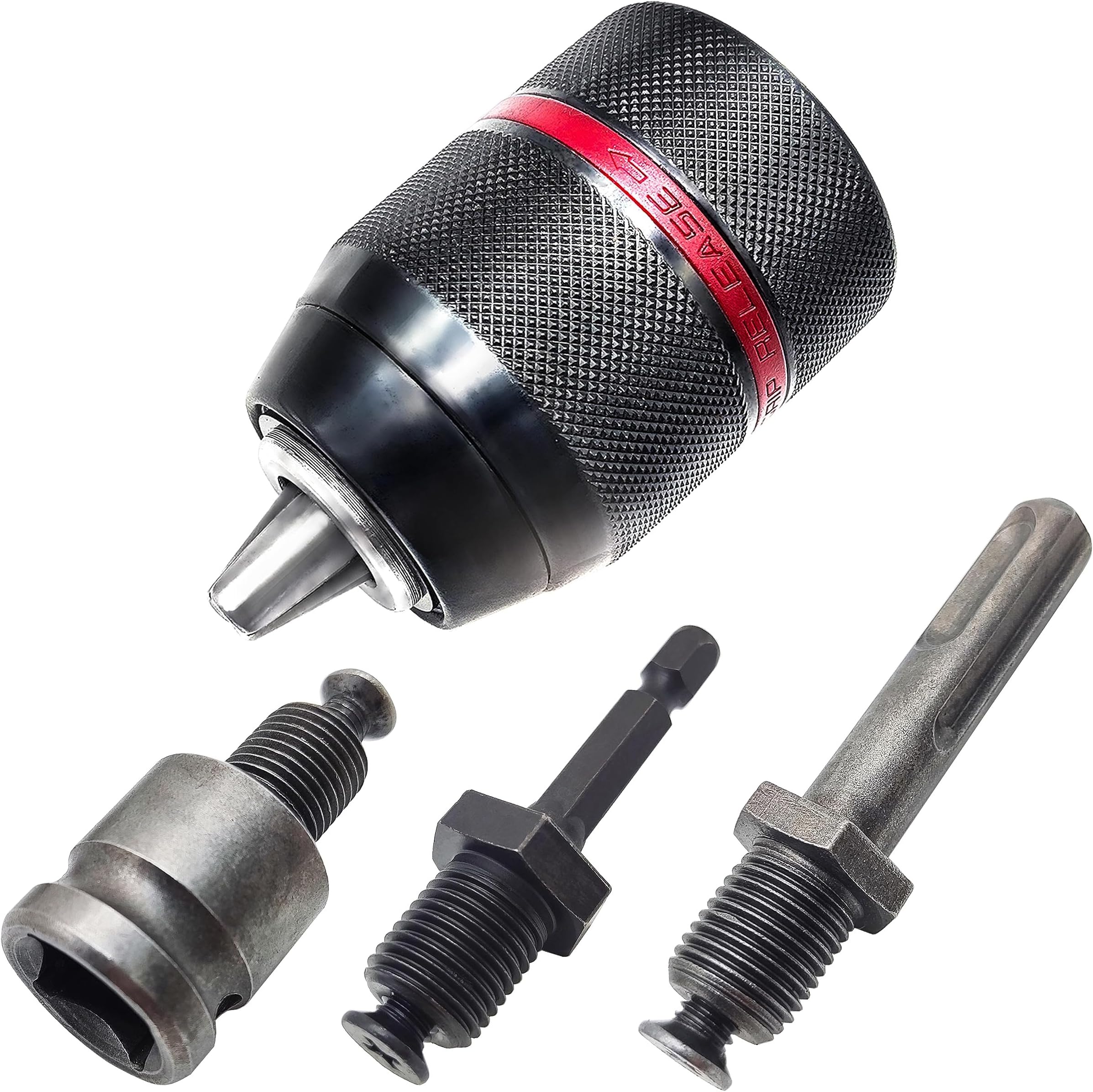 1.5-13mm Keyless Drill Chuck Metal Heavy Duty 1/2''-20UNF with SDS-Plus Shank 1/4" Hex Shank 1/2'' Socket Square Wrench Adapter for Impact Driver, Electric Drill, Hammer Drill