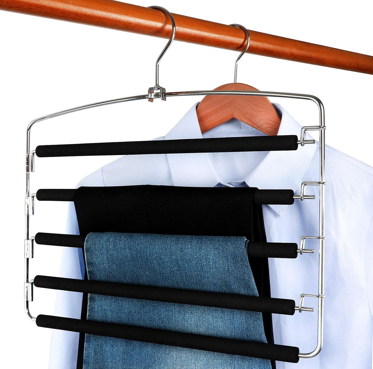 Black Friday - 50% OFF TOPIA HANGER Pants Hangers Slacks Hangers 2 Pack, Swing Arm Slack Hanger, Space Saving Non-Slip Foam Padded Closet Storage Organizer for Pants Jeans Trousers Skirts Scarf Black-CT08B