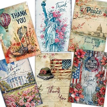 Fancy Land 4th of July Thank You Cards Patriotic Appreciation Cards with Envelopes for Military Memorial Independence Day Supplies 24Pcs Vintage Style