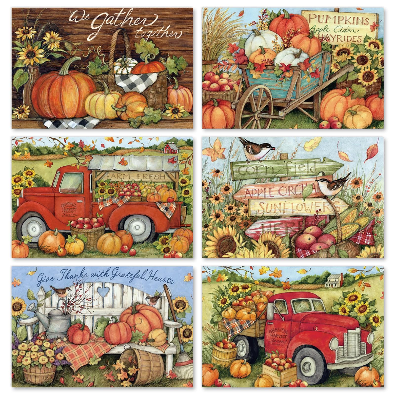 AnyDesign Fall Farmhouse Greeting Cards Set, 36 Packs with Envelopes and Stickers, Rustic Autumn Design, 4 x 6 Inch Cards, Suitable for All Occasions