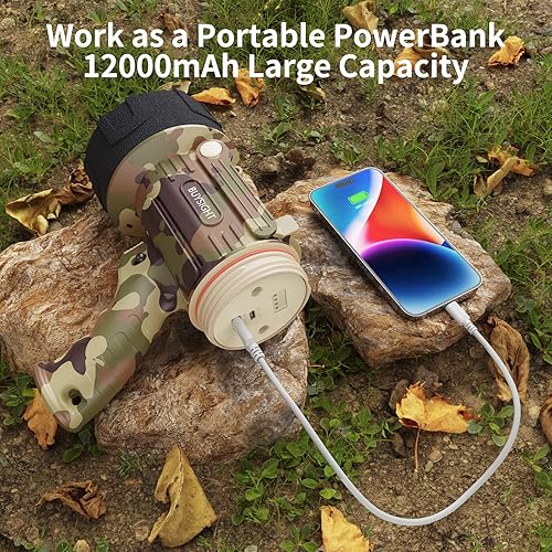 Miniatura 6 de BUYSIGHT Linterna recargable con reflector, 10000000 lúmenes, luces de mano IP67, impermeable, linterna de camping COB con filtro rojo (camuflaje