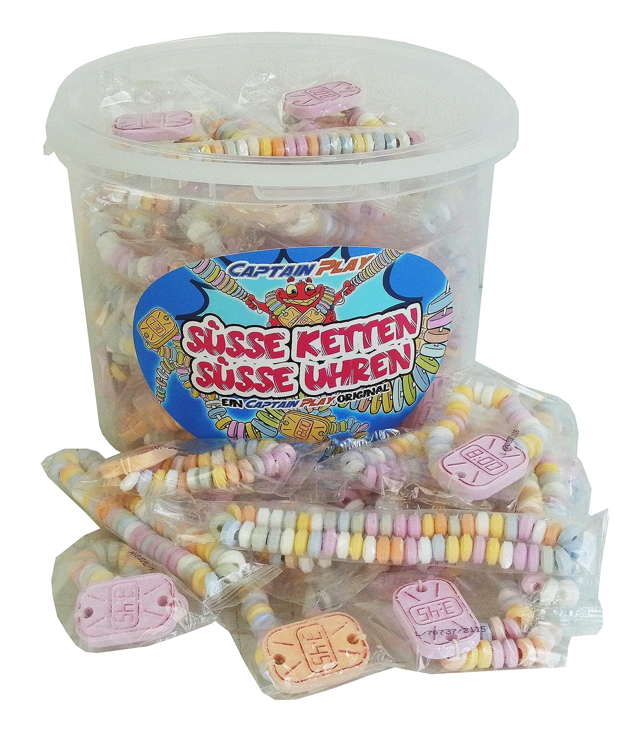 CAPTAIN PLAY Party Box Bonbonnière Colliers Dextrose et Montres Dextrose, 50 pieces en emballage individuel, 762g