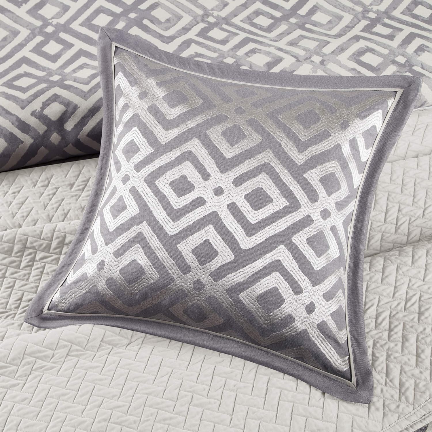 50% Off Discount Madison Park Signature Stein King Size Bed Comforter Duvet 2-In-1 Set Bed In A Bag - Grey , Paisley – 9 Piece Bedding Sets – Cotton Bedroom Comforters