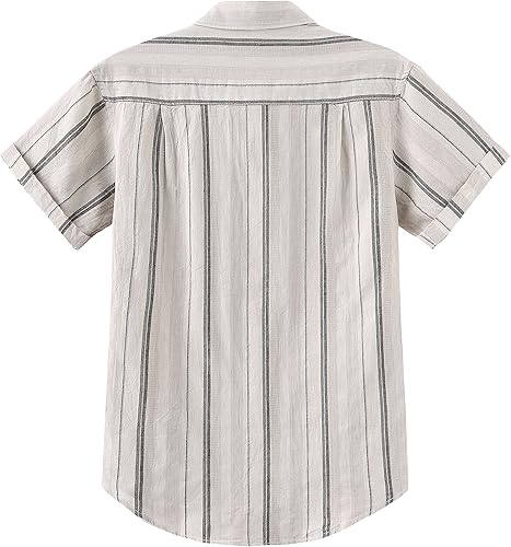 Miniatura 2 de COEVALS CLUB Camisas casuales de lino de algodón con botones y cuello extendido de manga corta para hombre