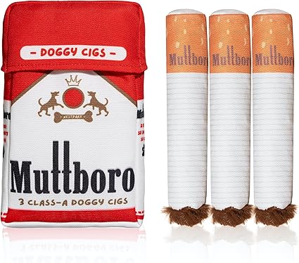 Nestpark Muttboro Doggy Cigs Funny Dog Toys - Parody Plush Squeaky Crinkle Interactive Dog Toy - Hide and Seek Treat Hiding Burrow Puzzle Toy for Stimulating Enrichment Activity