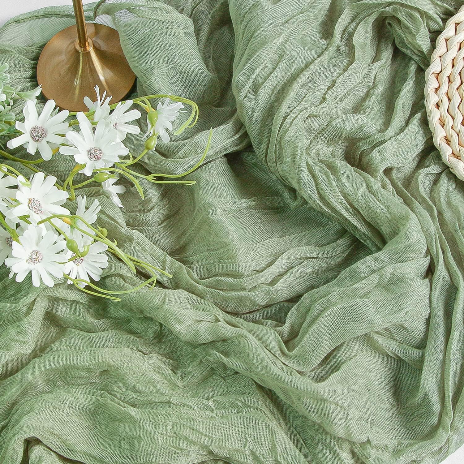 Sage Green Cheesecloth Table Runner - Elegant Decor -1