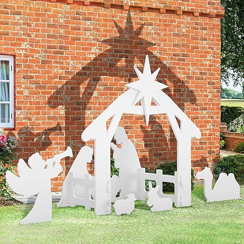 Miniatura 7 de JAZIPO Belén grande al aire libre, resistente a la intemperie, juego de Belén de Navidad para la Santa Familia, decoraciones navideñas al aire libre