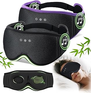 LC-dolida 2 Pack Bluetooth Sleep Mask, Bamboo Cotton 3D Blackout Contoured Bluetooth Sleep Headphones, Sleeping Eye Mask with 5.4 Bluetooth Headphones, Eye Sleep Mask for Side Sleepers, Black