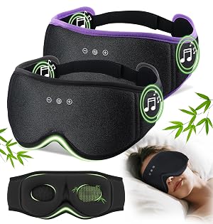 LC-dolida 2 Pack Bluetooth Sleep Mask Bamboo Cotton 3D Blackout Contoured Bluetooth Sleep Headphones Sleeping Eye Mask with