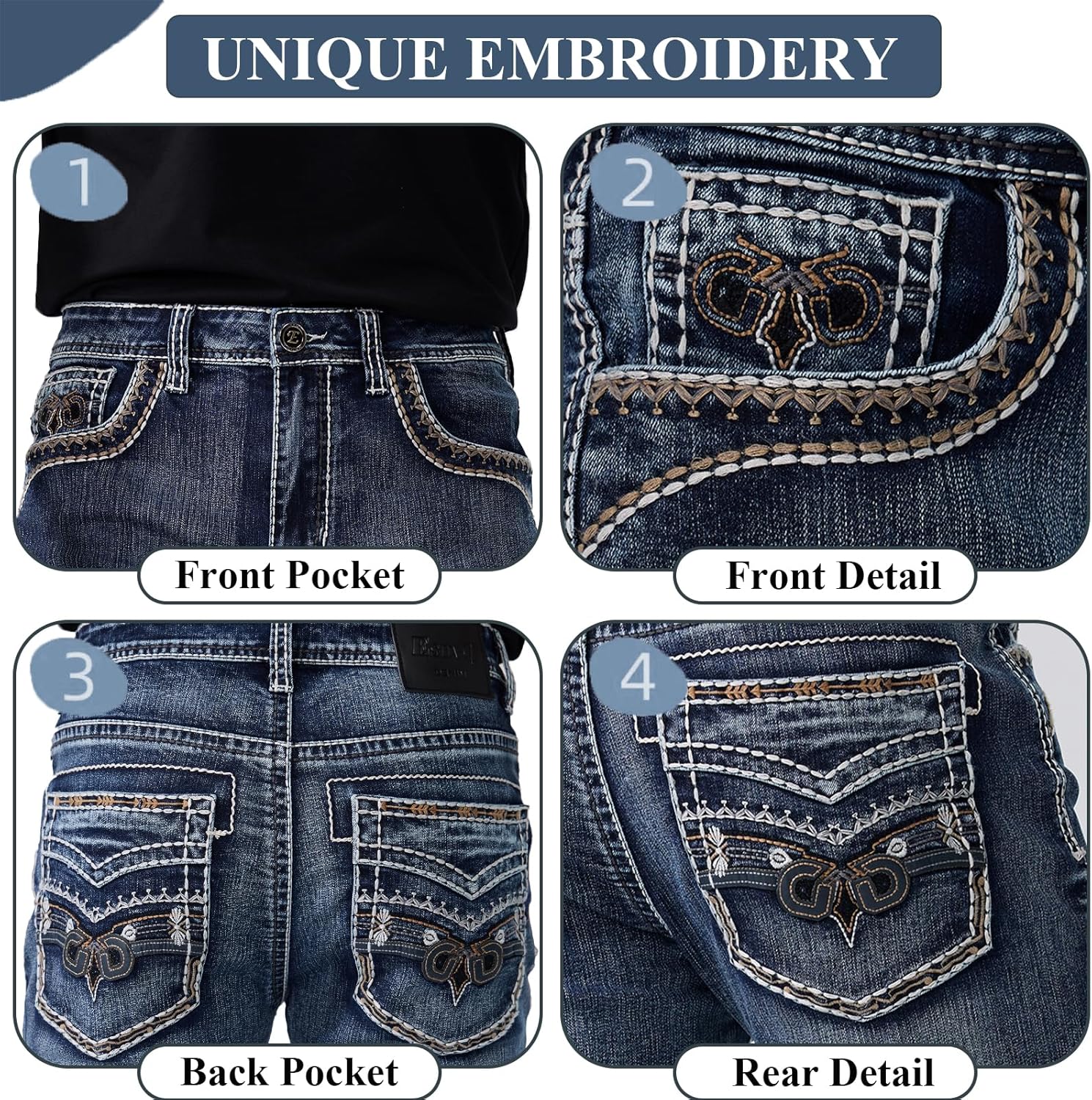 Men's Relaxed Straight Fit Jeans with Comfort Flex Classic Pants for Men Straight Leg Casual Embroidered Jeans