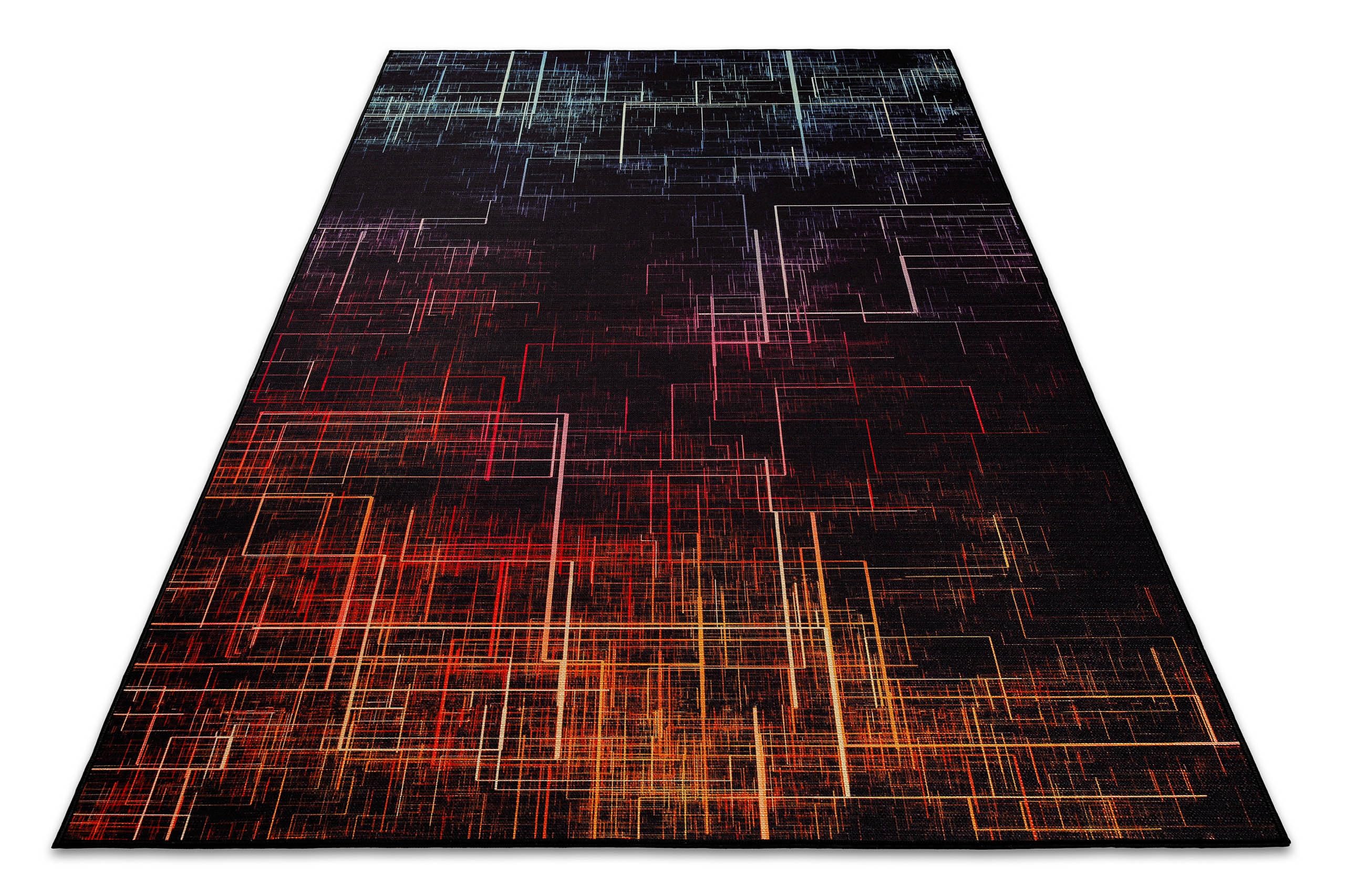 WECONhome Tkany dywan dla graczy, futurystyczny design, antypoślizgowy, idealny do Twojego pokoju gamingowego – Quantum Warp (110 x 160 cm, czarny)