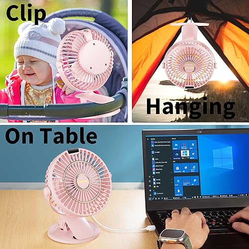 Miniatura 3 de PEKPAK Ventilador de clip, ClipEscritorioColgado Mini ventilador recargable 3 en 1 6 pulgadas5200 mAh Ventilador de escritorio pequeño con ganchos