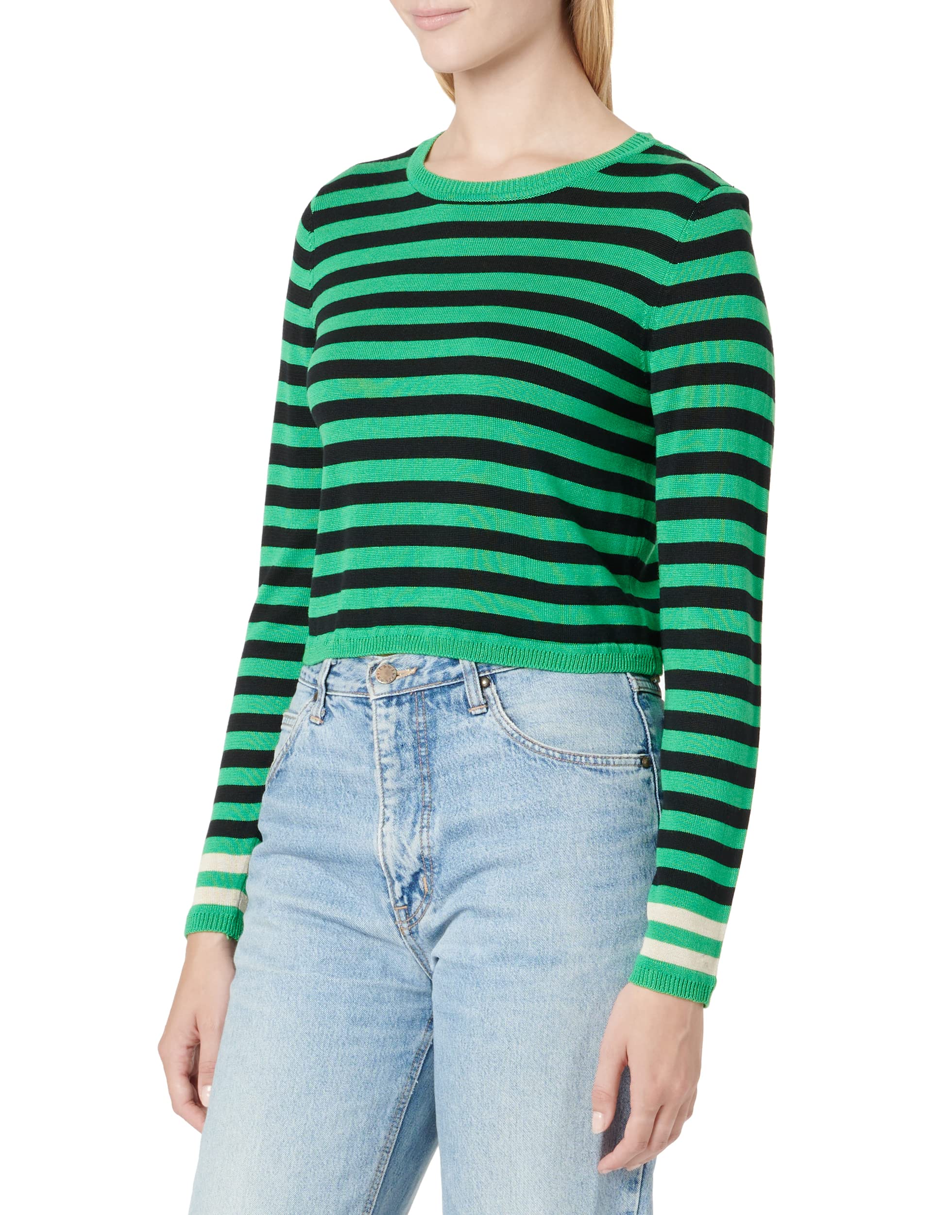 ONLY Women's Onlvicci L/S Crop Jumper KNT Pullover Sweater, Green Bee/Stripes: White/Black/Pumice Stone, M (Pack of 4)