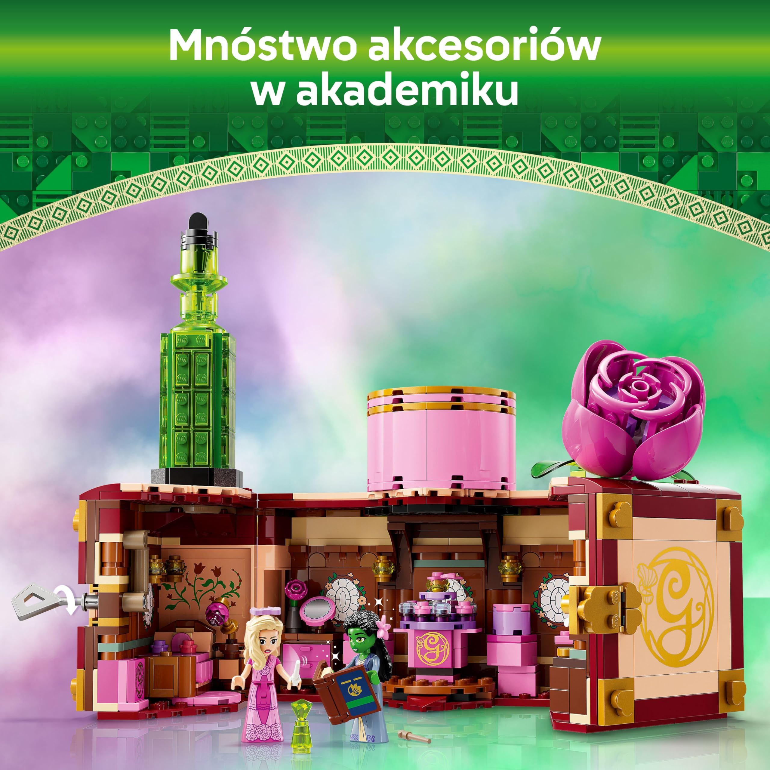 LEGO Wicked Akademik Glindy i Elphaby, Kreatywna Zabawka dla Dziecka do Zbudowania, Zawiera 2 Minilaleczki, Pomysł na Prezent dla 8-latki i Fanów Domków dla Lalek, dla Dziewczynki i Chłopca, 75683