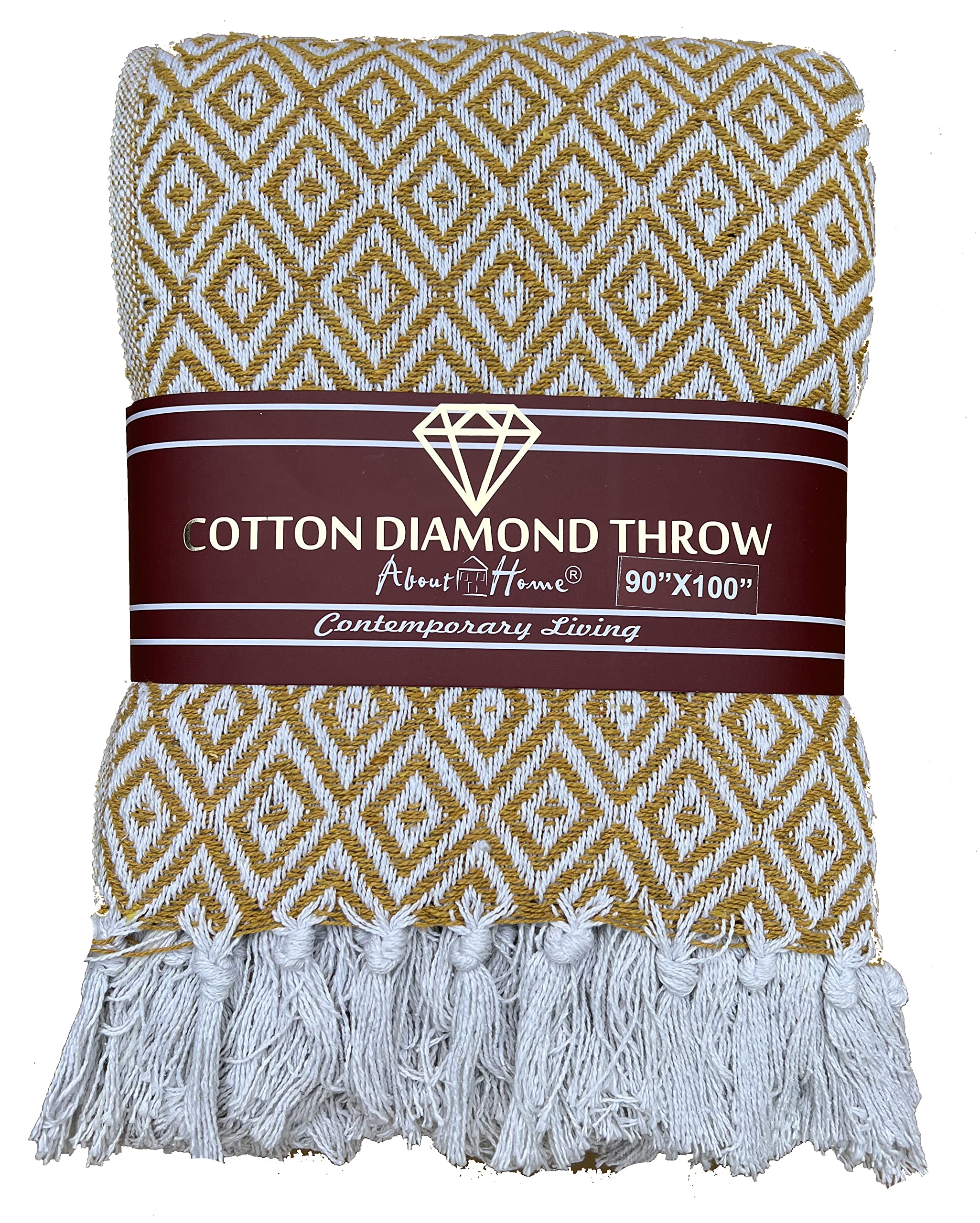 About Home Cotton Diamond throw, settee cover in many sizes & colors. (228 x 254 cm, Mustard)