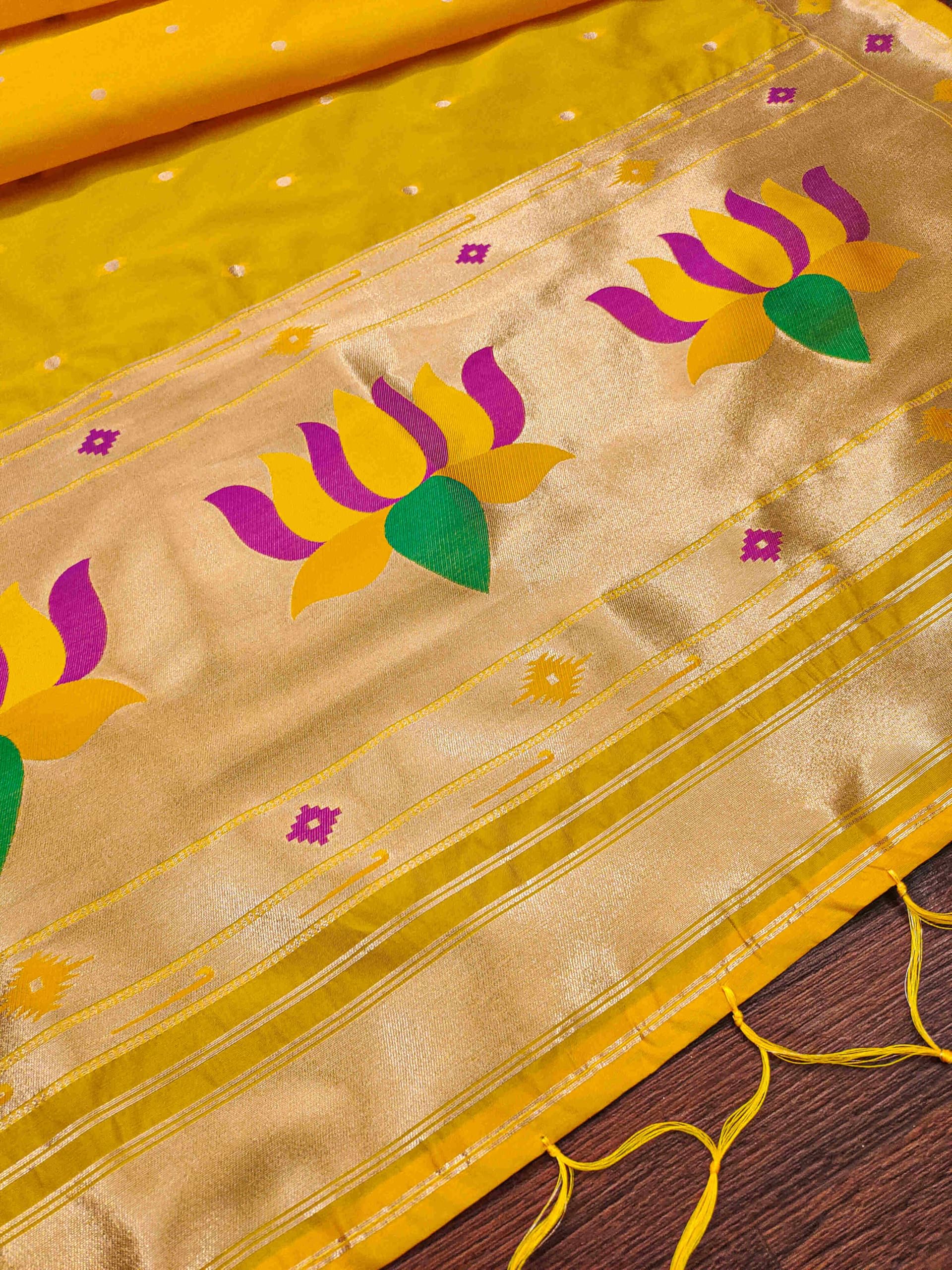 DEVANGI Women's Woven Banarasi Silk Dupatta/Chunni For Women, Floral Print 1 Meter Wide and 2.3 Meter Length Printed Designer Dupatta/Chunni For Girls(OM-DT-67-YELLOW) - Image 5 thumbnail