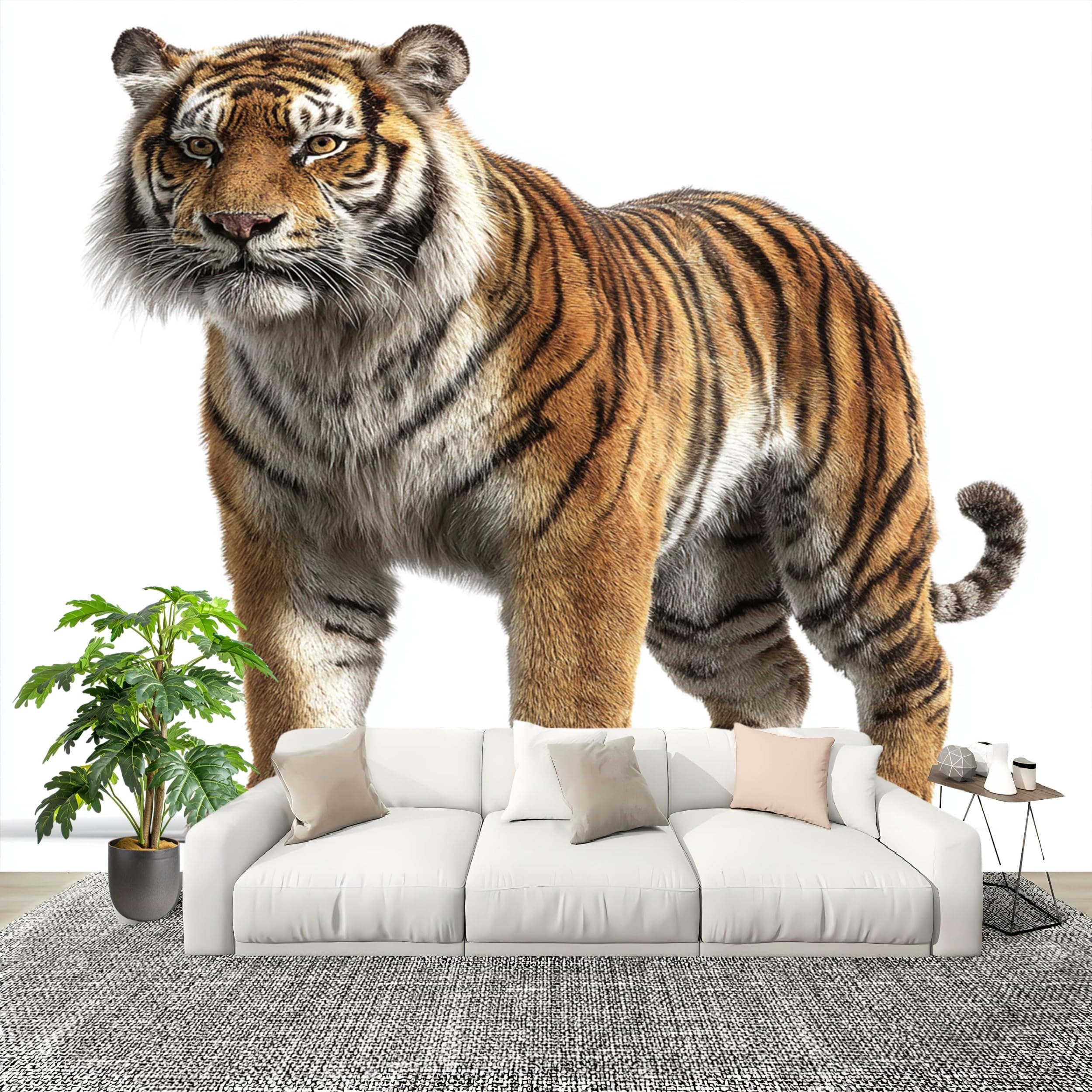 Papier peint intissé pour masquer un mur abîmé avec une fresque panoramique tigre 200x140