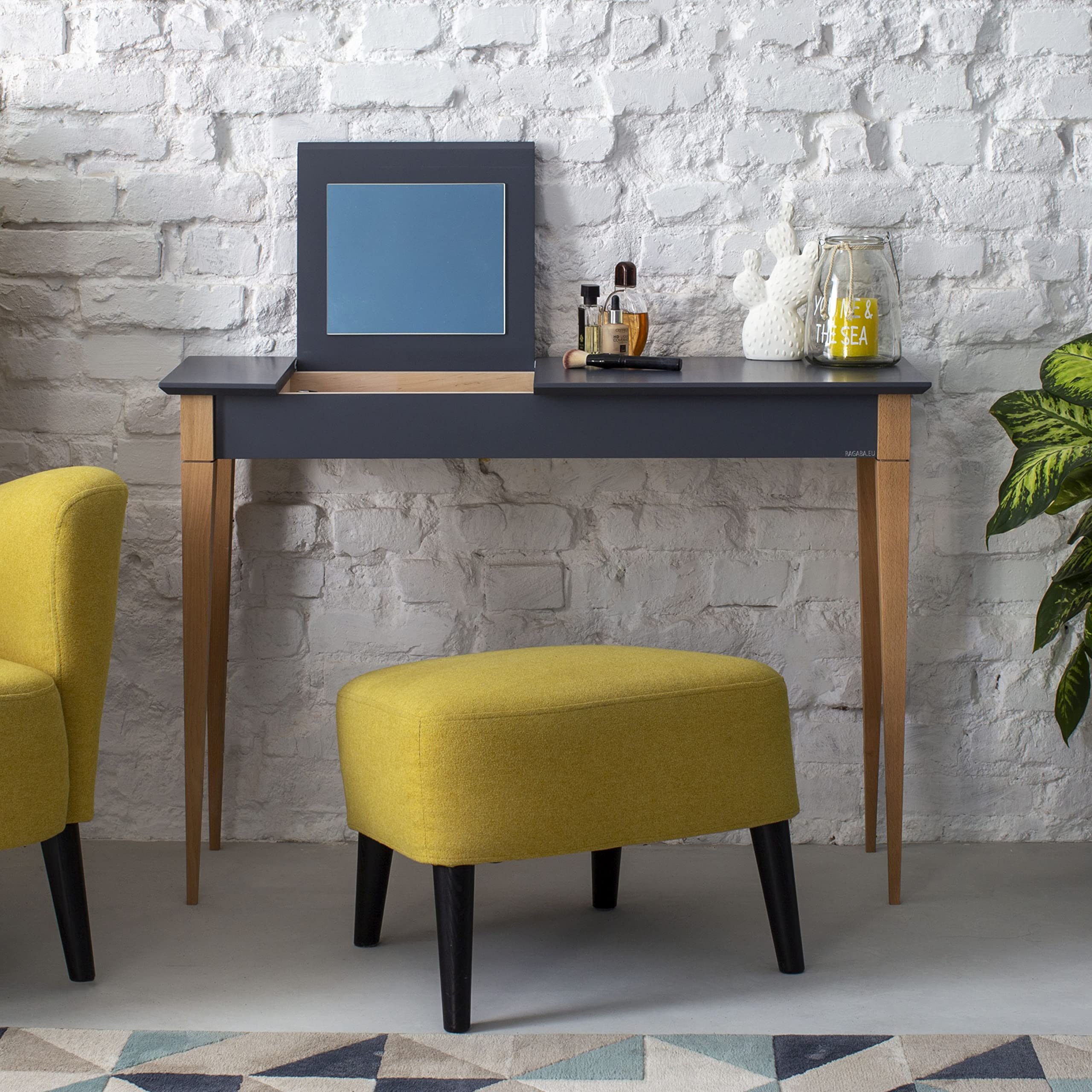 RAGABA MIMO Toeletta Trucco con Spechio, Larghezza 85cm, Legno Massello Certificato FSC | Blu Petrolio