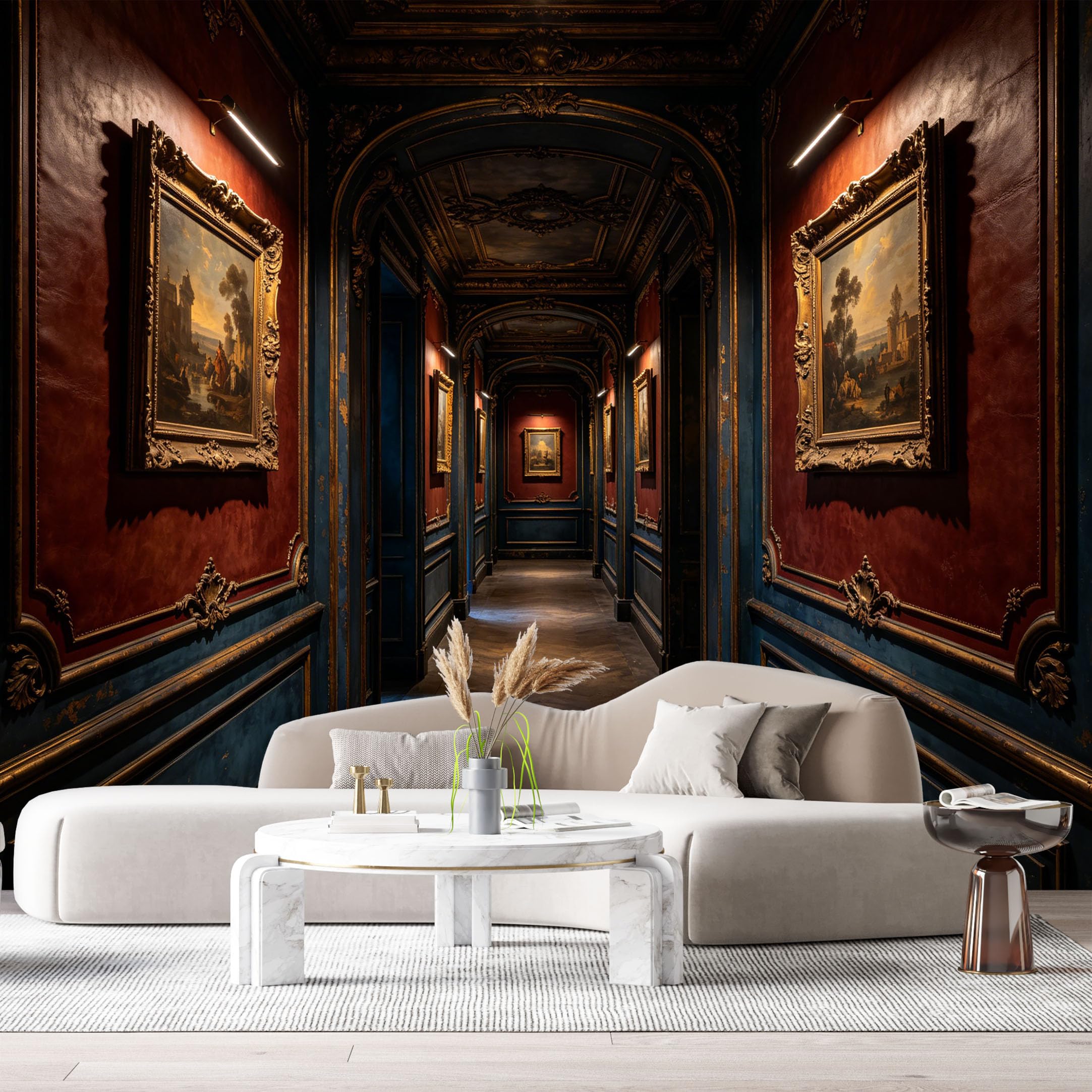Custom Size Wall Murals Vintage Corridor Neoclassical Oil Painting Gallery Hall SelfAdhesive Wall Fabric Removable Large Wallpaper for Photo Living Room