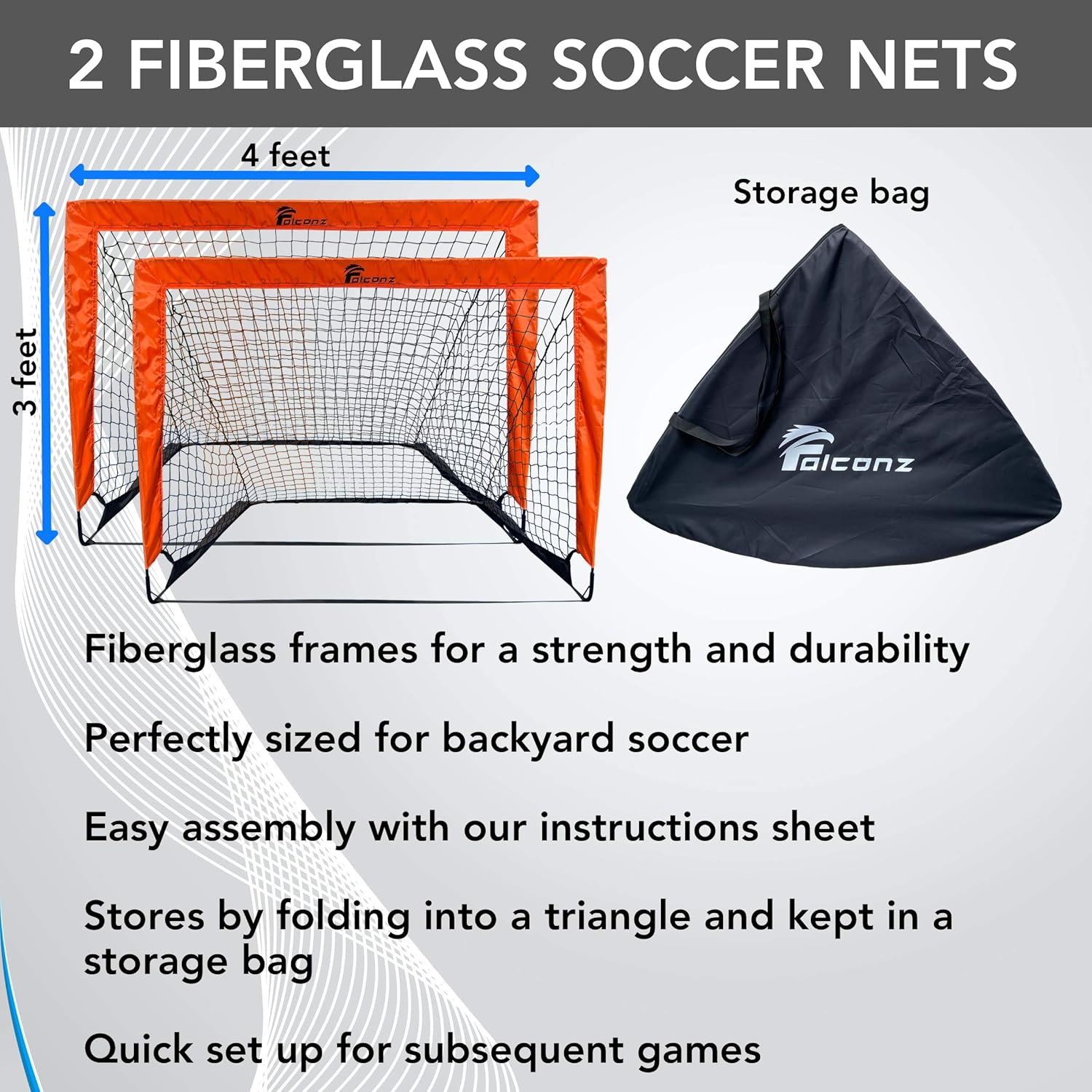 Falconz Soccer Net Set - 2 Soccer Goals for Backyard and 1 Ball Pump with 2 Extra Pump Needles : Sports & Outdoors