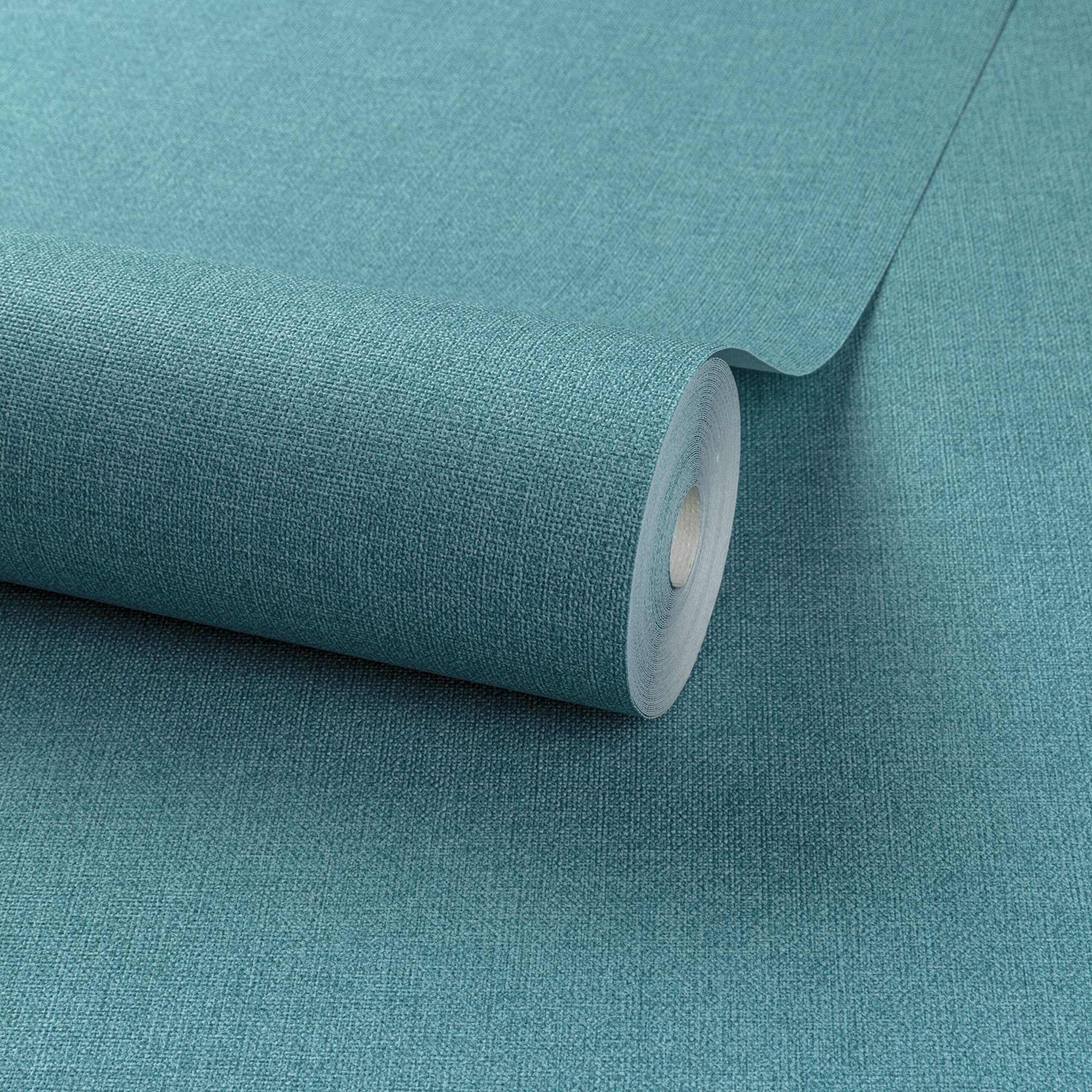 Grandeco Blue Panama Plain Textured Linen Fabric Wallpaper, Deep Teal Size 5