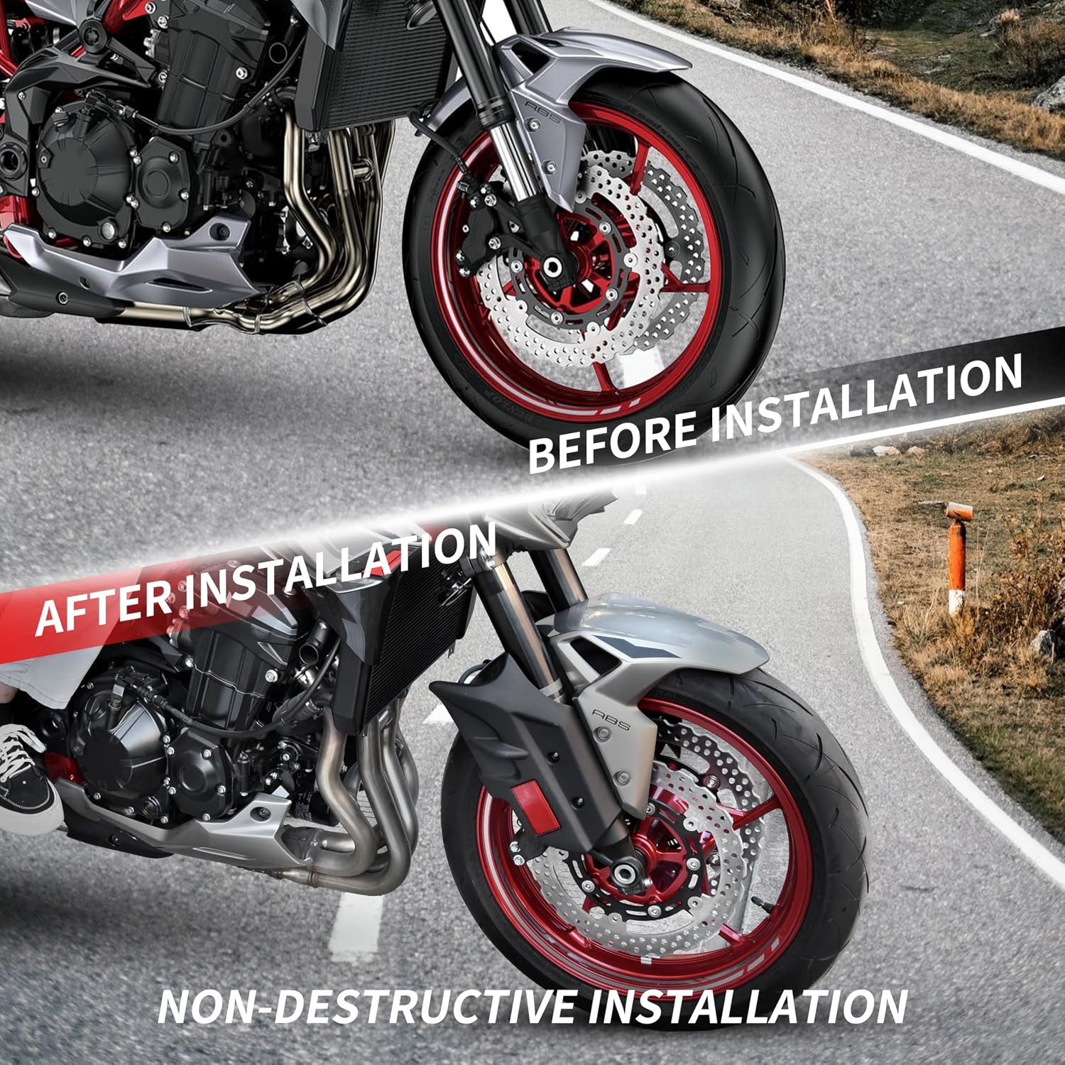 Front Brake Caliper Guard Protector Cover for Z900, Black Front Side Shock Guard Decorative Panel Frame Trim Cover for Kawasaki Z900 2017-2025