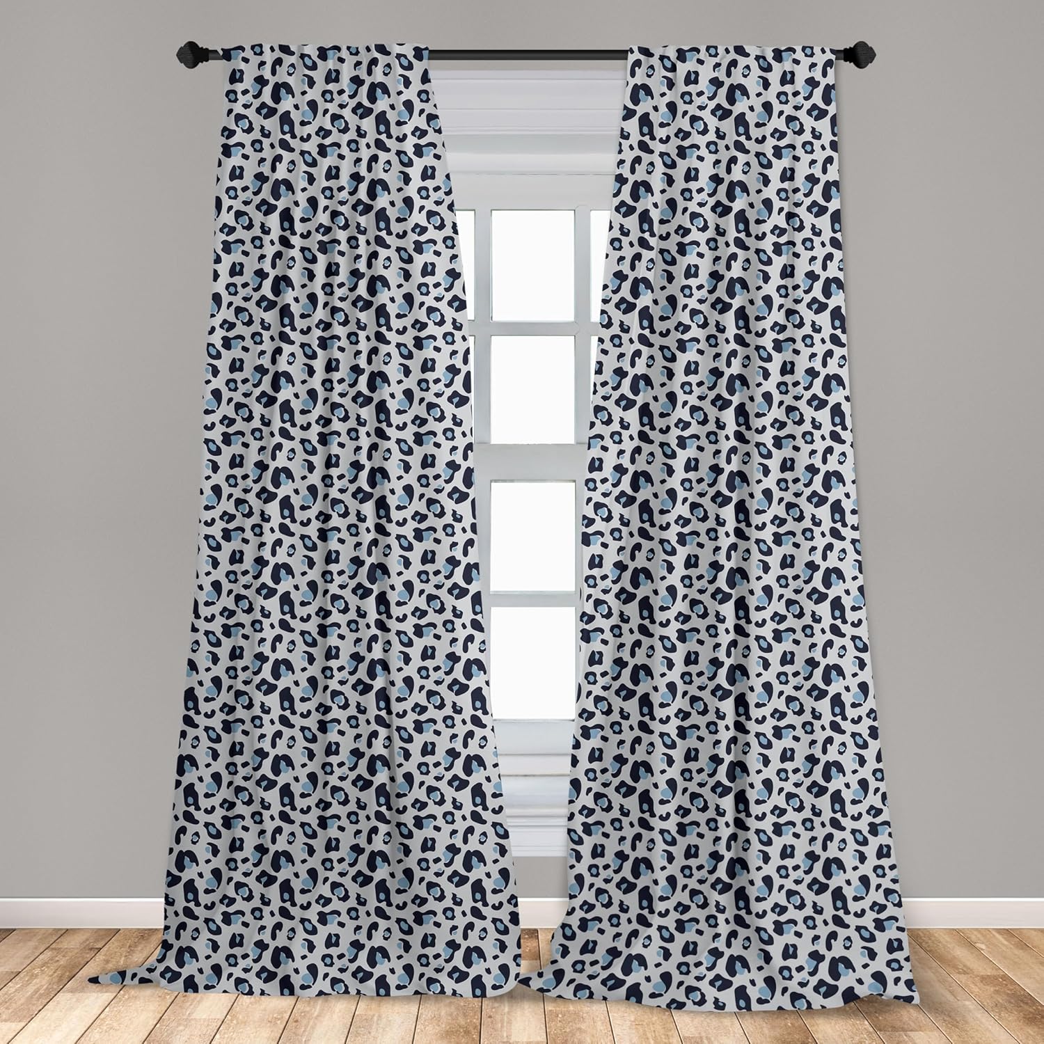 Ambesonne Leopard Print Curtains, Modernized Panther Skin Motifs in Altered Colors, Window Treatments 2 Panel Set for Living Room Bedroom, Pair of - 28" x 63", Blue Black