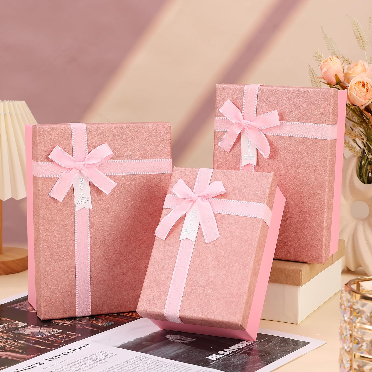 HOME ELEMENTS 3 Pcs Set of Luxury Gift Box Set with Ribbon for Packaging Multipurpose Gift Hampers Foldable Decorative Gift Packing Boxes for Presents Diwali Wedding Christmas Birthdays Special Occasions (Pink) HOME ELEMENTS 3 Pcs Set of Luxury Gift Box Set with Ribbon for Packaging Multipurpose Gift Hampers Foldable Decorative Gift Packing Boxes for Presents Diwali Wedding Christmas Birthdays Special Occasions (Pink)