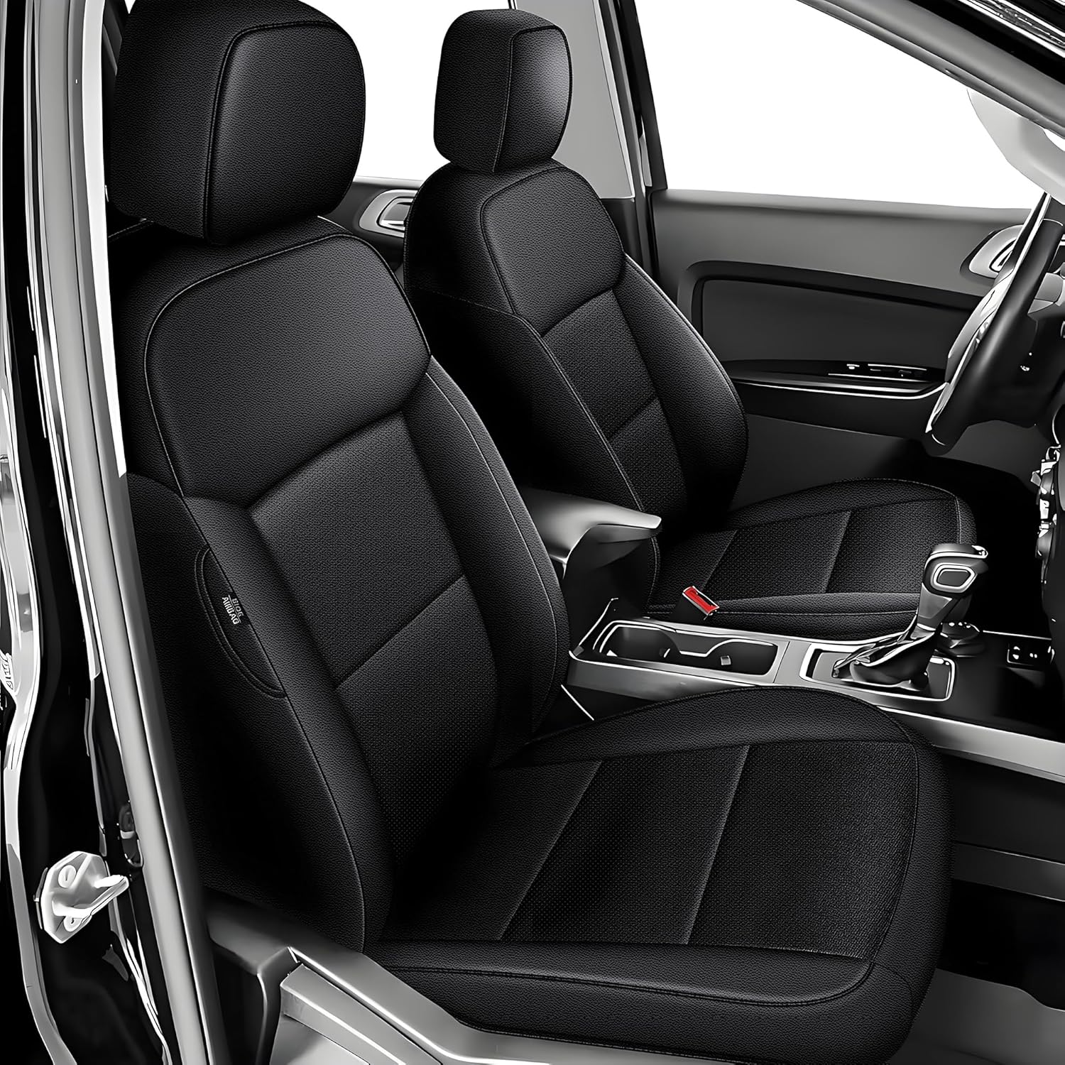 AOMSAZTO Seat Covers for Ford Bronco 4-Door 2021 2022 2023 2024 2025(Excluding Raptor) - Custom Fit Faux Leather Car Seat Cover (Full Set,Black)