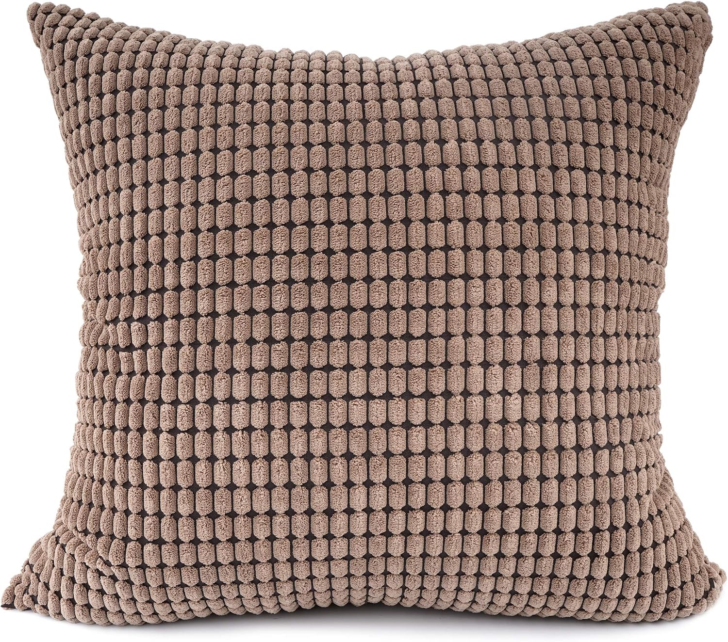 YOUR SMILE Cozy Bolster Pillow Cover Case for Couch Sofa Bed Comfortable Supersoft Corduroy Corn Striped Both Sides 18 X 18 Inches (Brown,Single Piece)