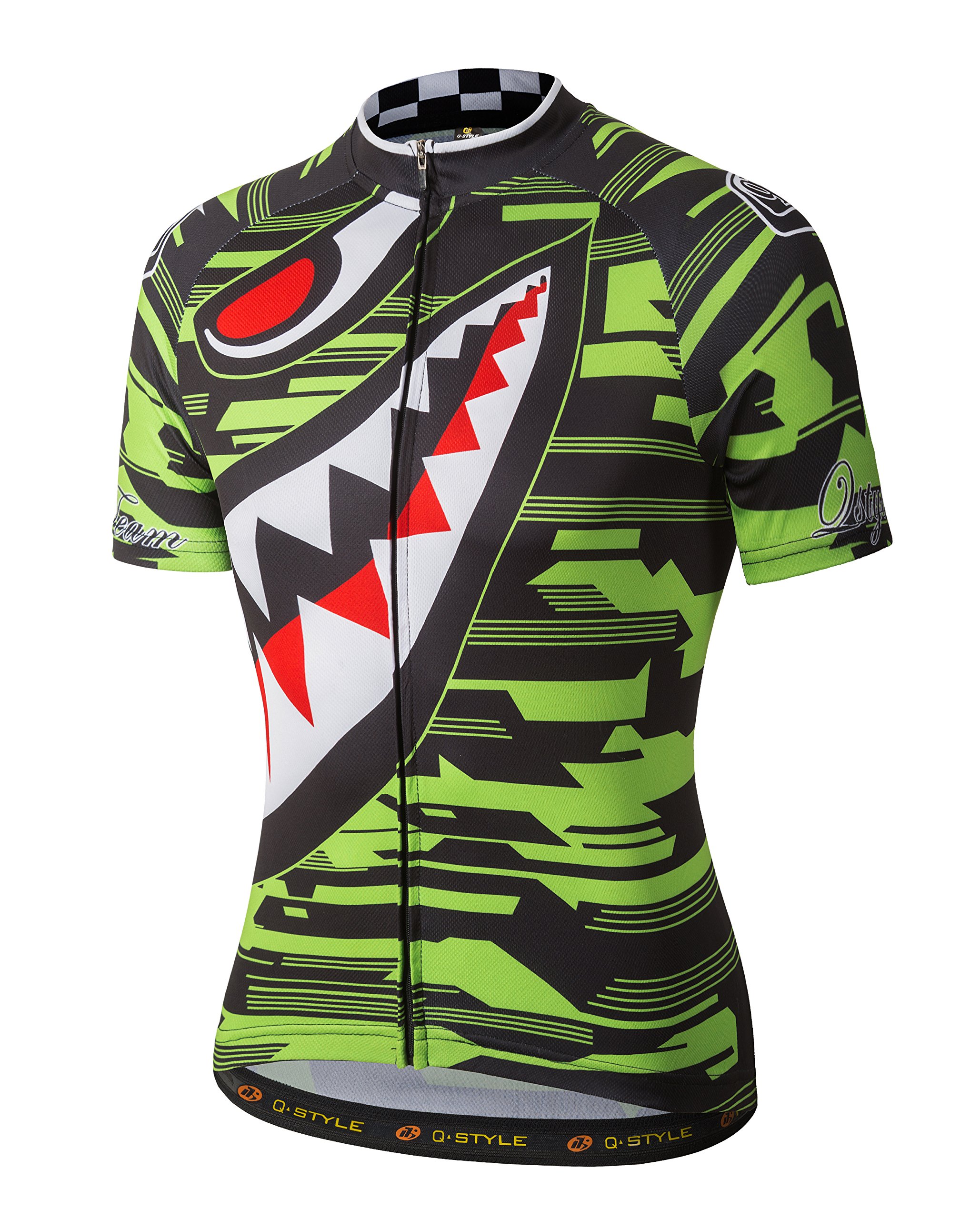YUWELLMen's Polyester Cycling Jersey Breathable Quick Dry with Sharp Tooth Pattern Short Sleeve Bike Jersey Green