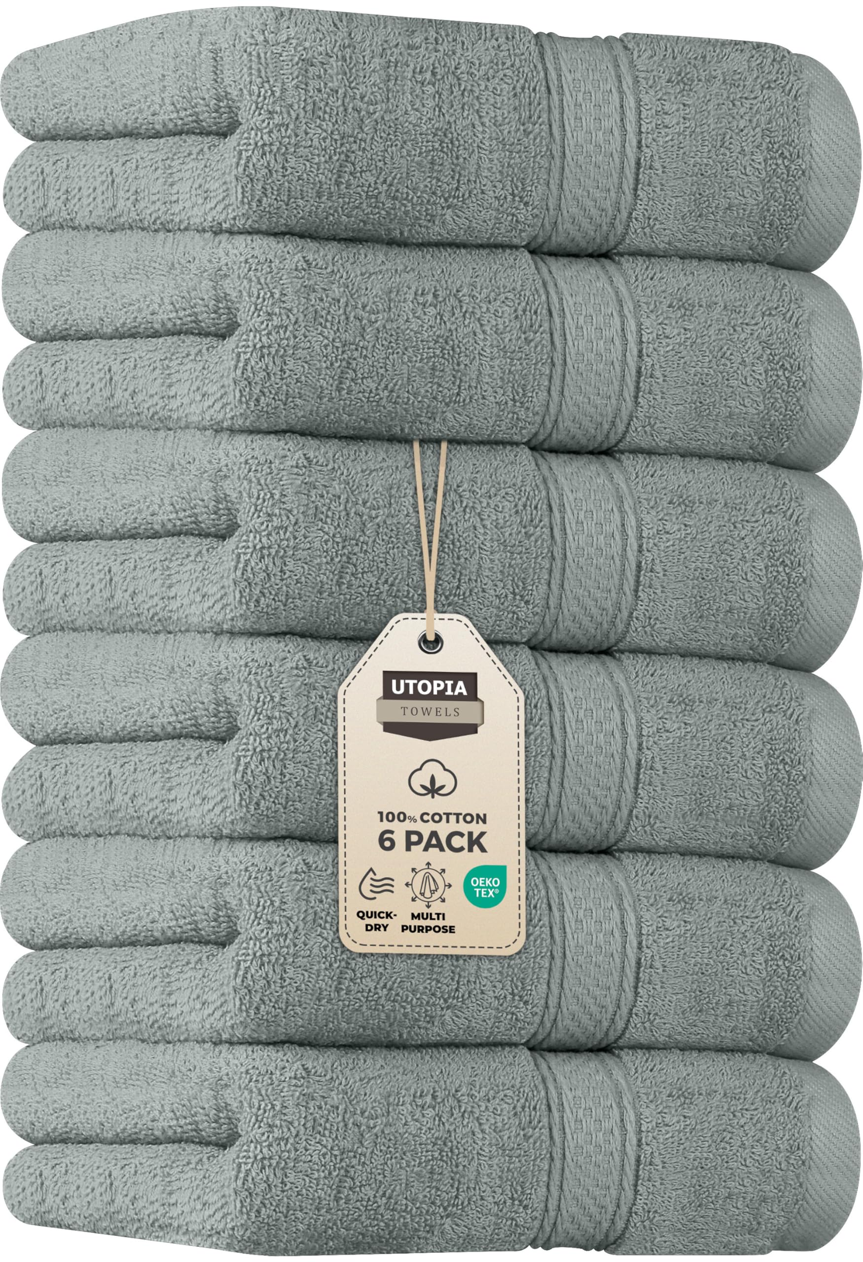 Utopia Towels 6 Pack Premium Hand Towels Set, 16 by 28 inches, 100% Ring Spun Cotton, Ultra Soft and Highly Absorbent 600GSM Towels for Bathroom, Gym, Shower, Hotel, and Spa, Cool Grey