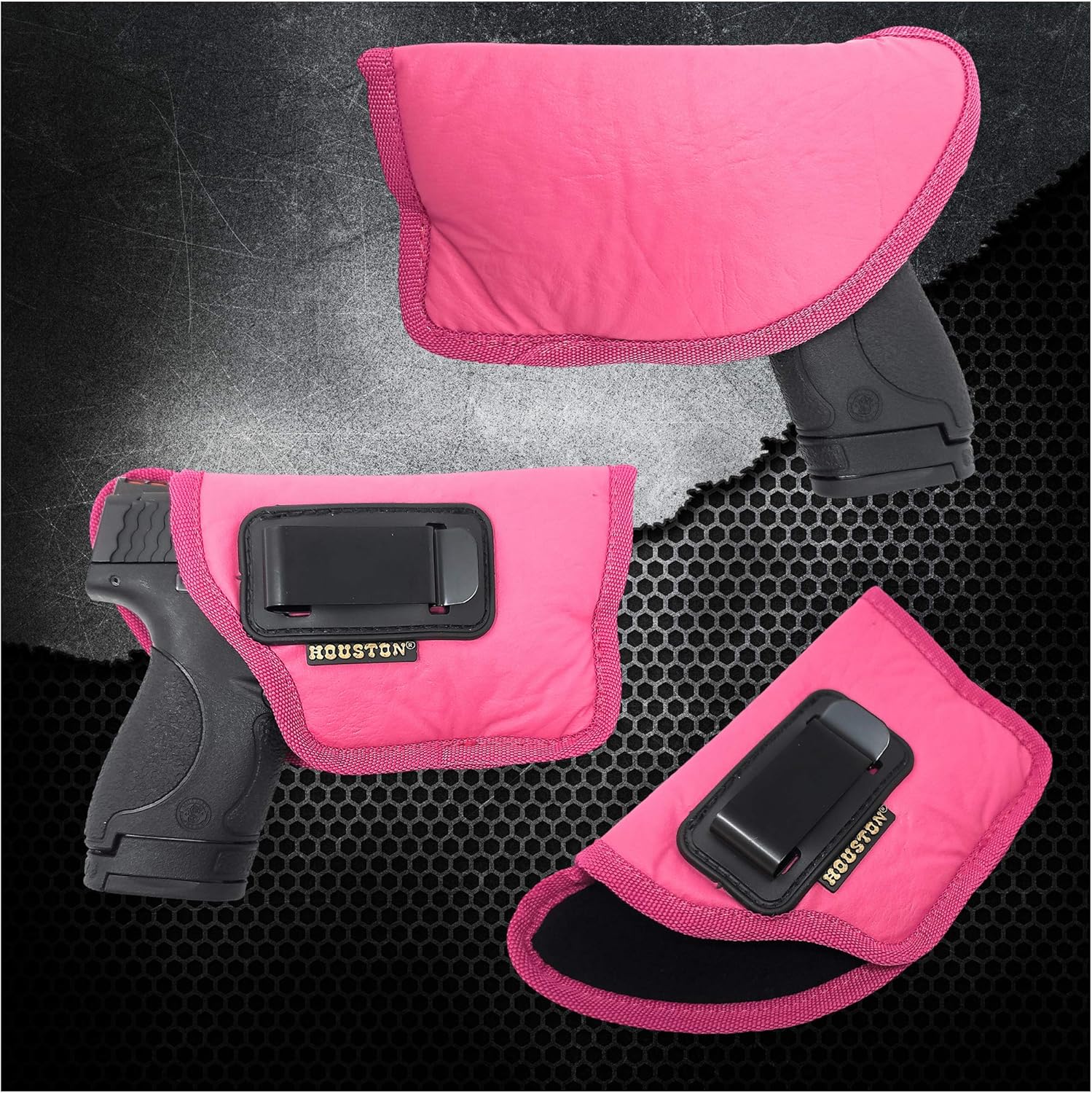 Houston Gun Holsters Pink ECO Leather Concealment Holster Inside The Waist with Metal Clip FITS Most MIDSIZES & Compact 9 mm .40 Cal .45 Caliber with Small Laser