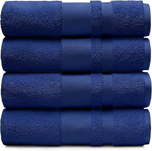 Miniatura 4 de Threadmill Juego de 4 toallas de baño de 100 % algodón, de 30 x 54 pulgadas, color azul Folkstone, ultrasuaves, de secado rápido y superabsorbentes,