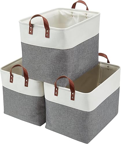 DECOMOMO Cesta de almacenamiento de tela grande para armario, para juguetes, guardería y lavandería (gris pizarra y blanco, XXL, paquete de 3)