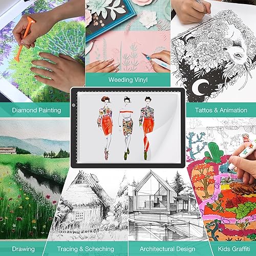 Miniatura 6 de comzler Tablero de luz, Caja de luz de seguimiento A4, almohadilla de luz magnética, Mesa de luz para rastreo, Tablero de dibujo de luz LED,