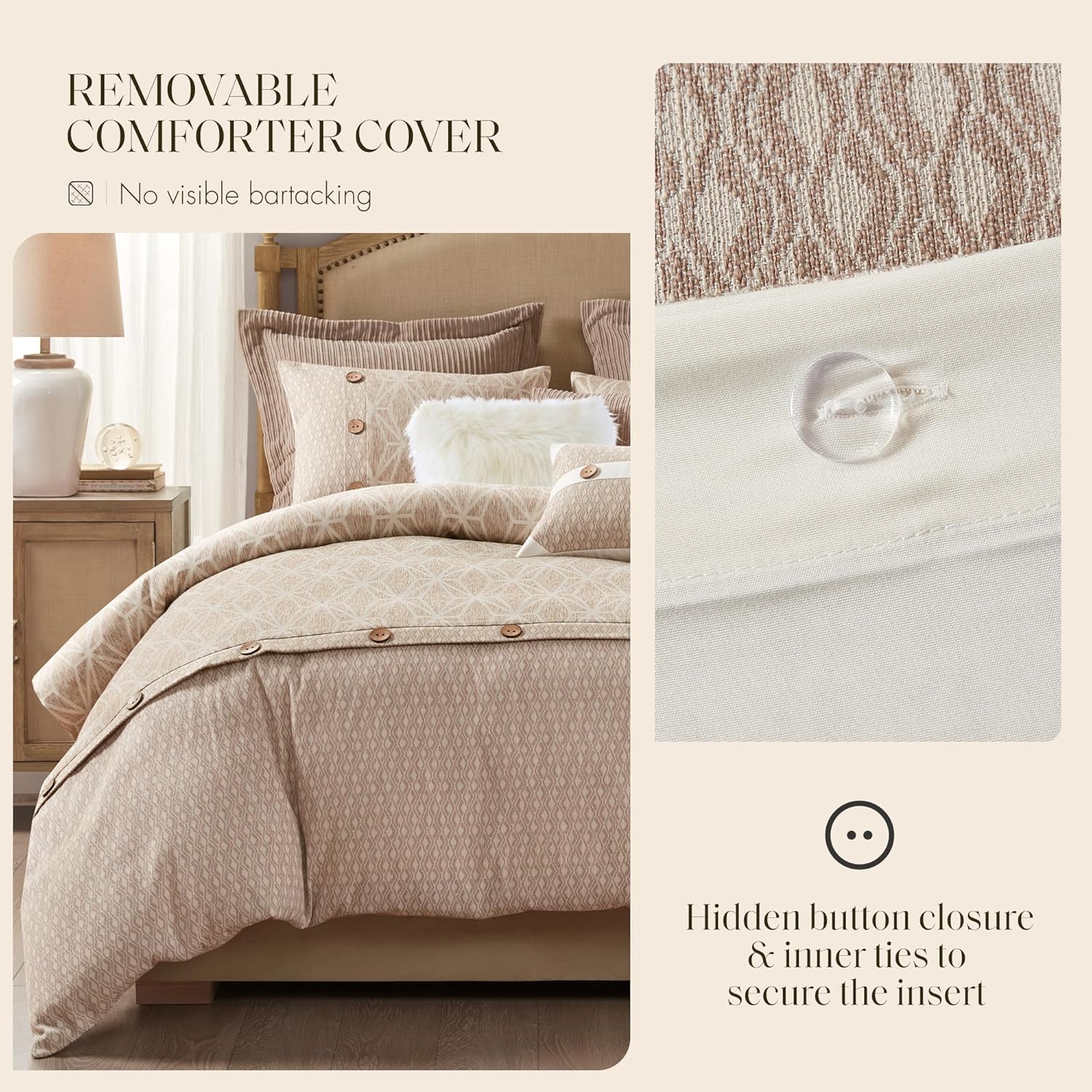 Madison Park Queen Comforter Set, Trendy Geometric Jacquard, Soft Microfiber Reverse, Oversized Comforters, All Seasons Down Alternative Overfilled Comforters, Grace, Queen Taupe 8 Piece