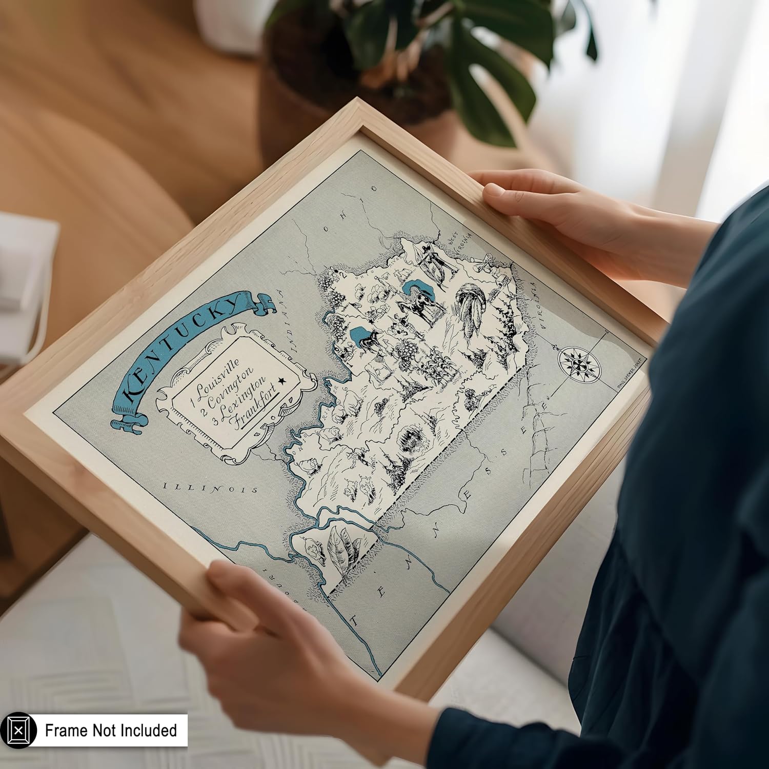 Poster Master Vintage Map Print - Retro Kentucky State Poster - Educational Art - Gift for Teacher, Student, Travel Lover - Wall Decoration for Classroom, Office, Dorm - 8x10 UNFRAMED Wall Art