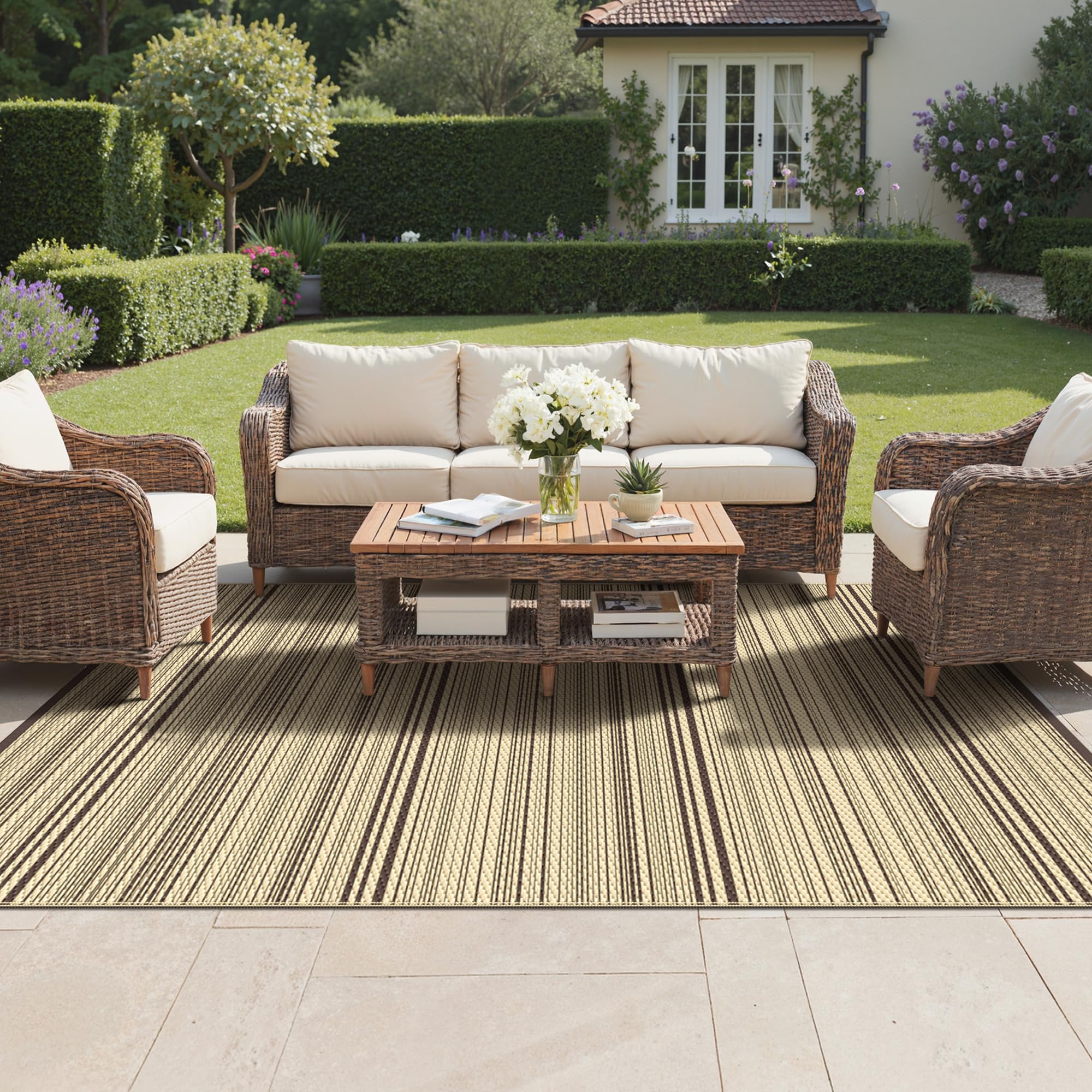 GENIMO Outdoor Rug 240x300cm,Extra Large Waterproof Reversible Garden Mat Recycled Plastic UV Resistant Modern Outdoor Carpet for Patios,Picnic,Backyard,Coffee & Beige โ image 1