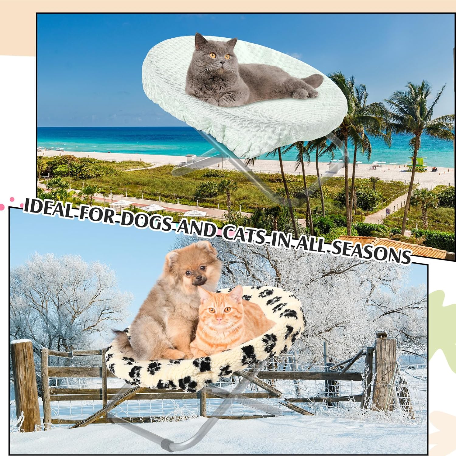 2 Pcs Replacement Cover for 20 Inch Pet Chair Bed Cooling Fabric Summer and Plush Paw Print Winter Washable Seasonal Protector for Round Moon Saucer Folding Cat Dog Nest