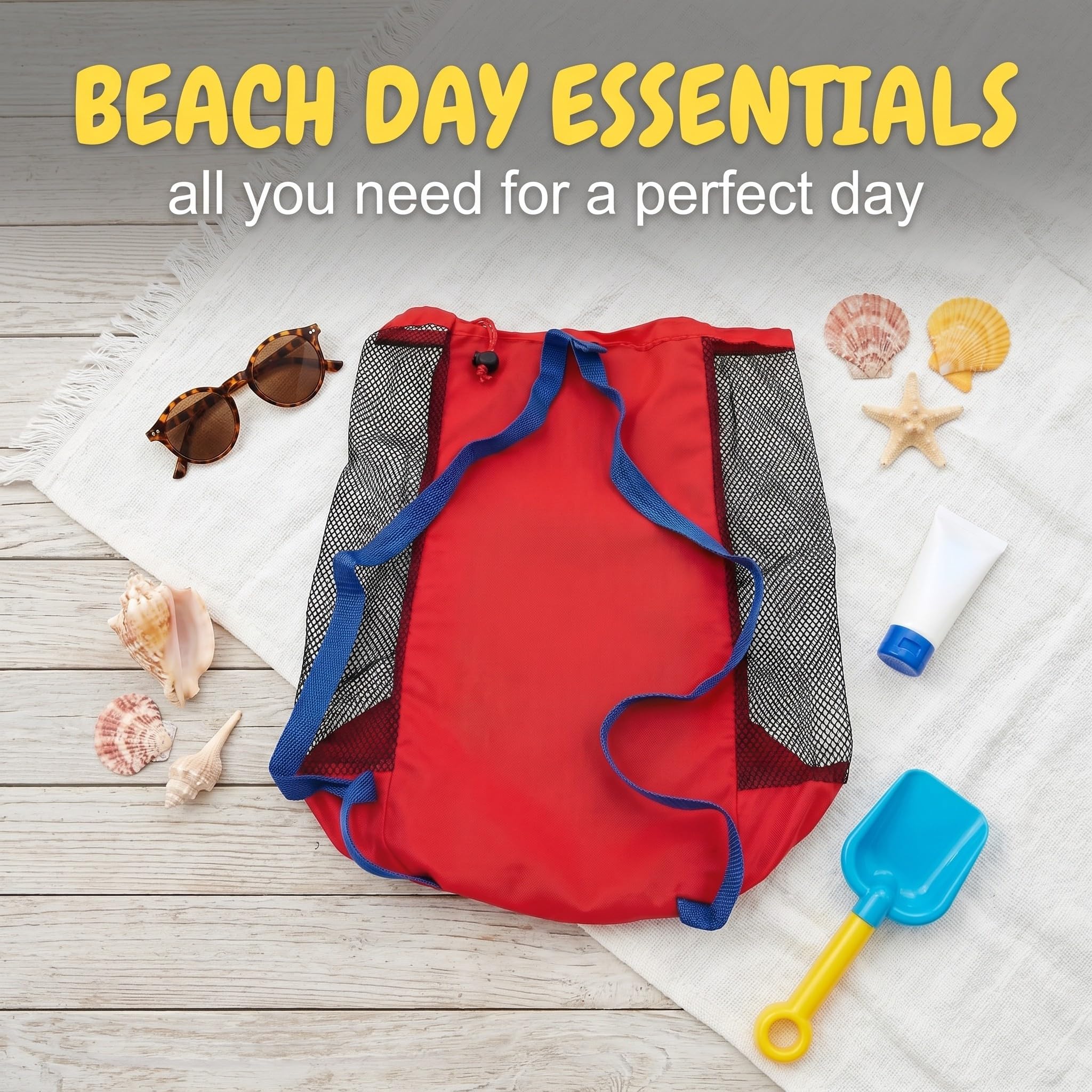 Bolsa de Almacenamiento Accesorios Playa, Mochila Malla para Juguetes de Arena, Accesorios de Playa & Baño, Rojo
