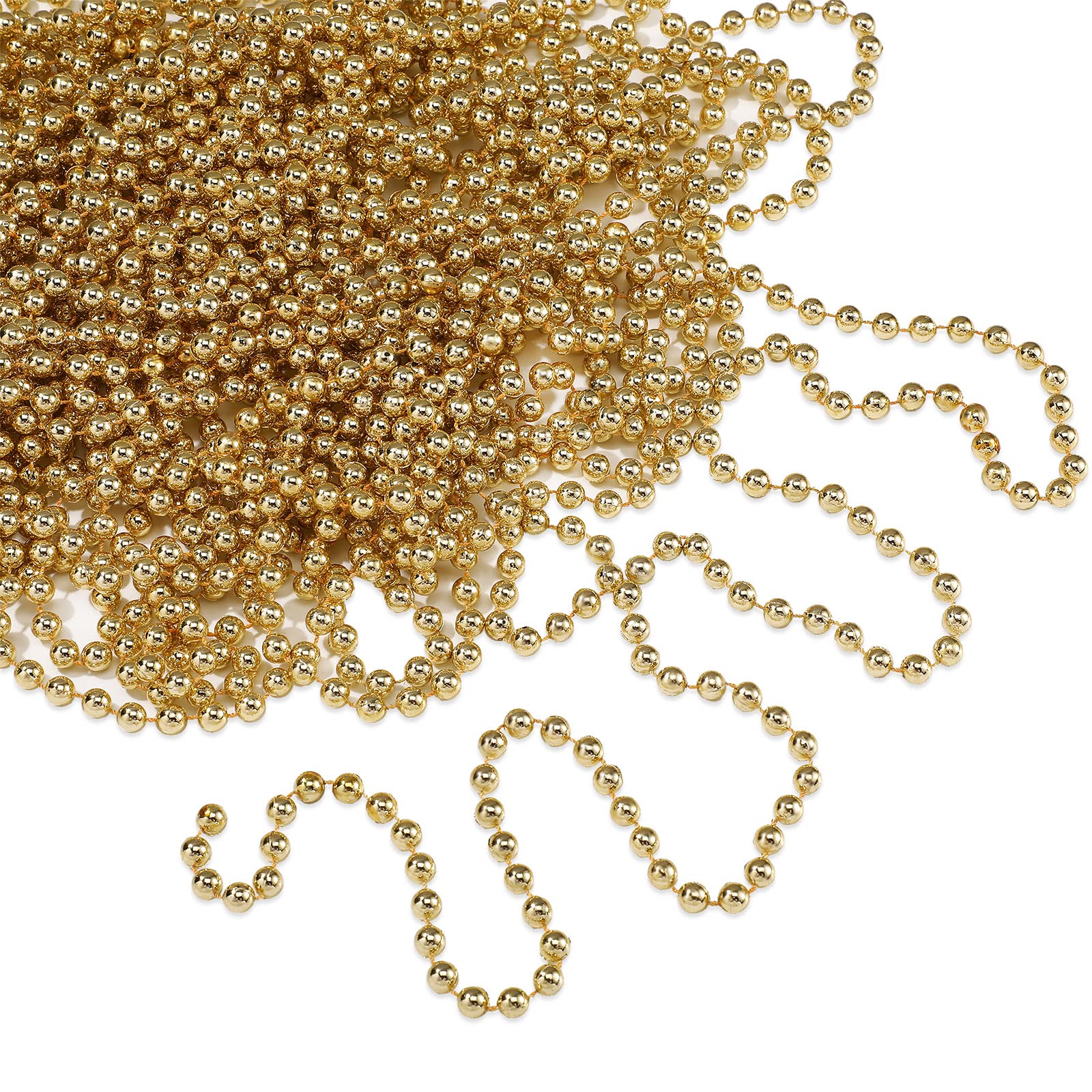 Dilunave 50 Feet Christmas Tree Beads Garland Gold Artificial Pearls Red Strands Chain Plastic Beads Trim Garland for Xmas Tree Decorations DIY Wreath