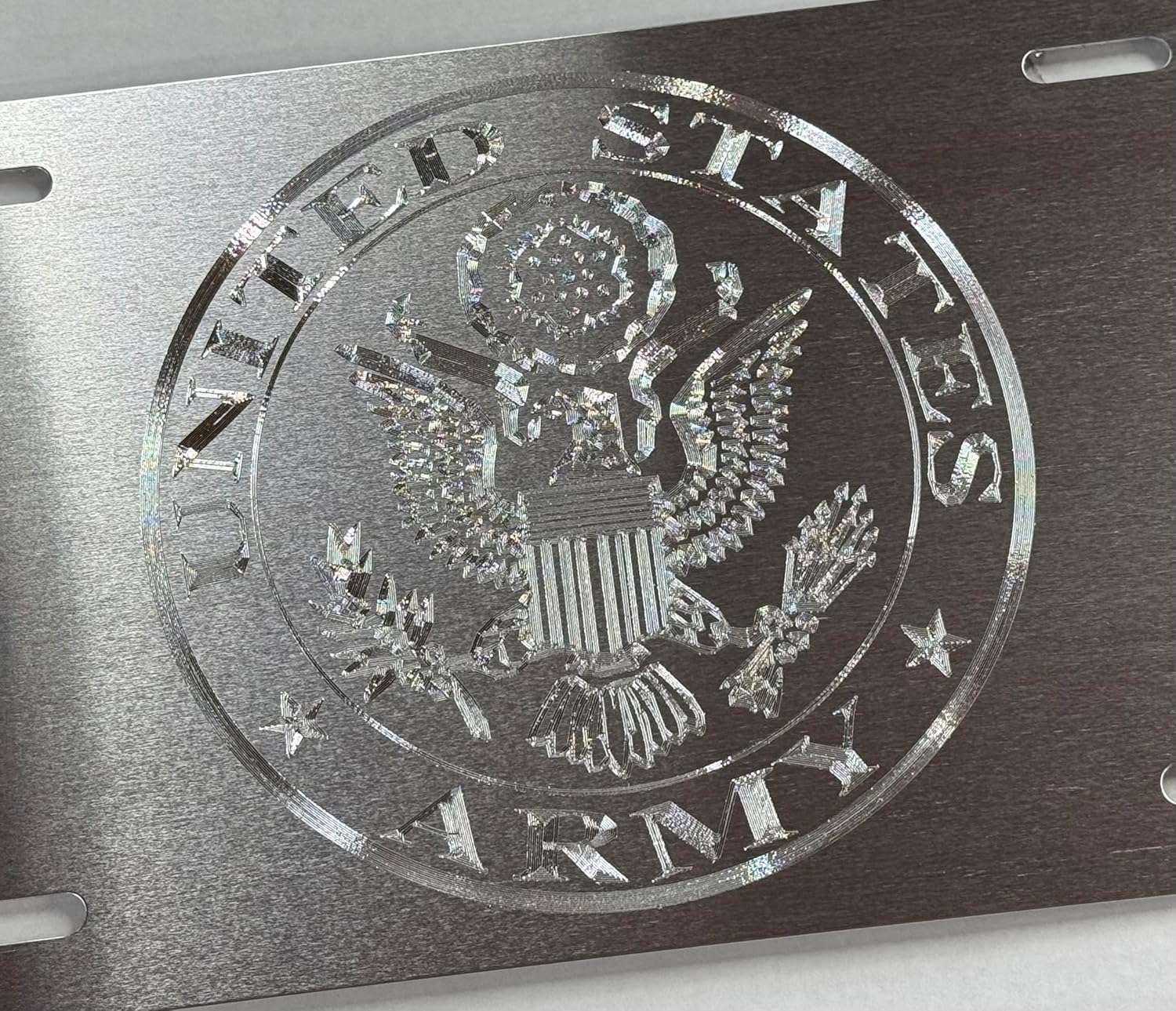 Silver on Silver Engraved US Army Military Car Tag Diamond Etched License Plate