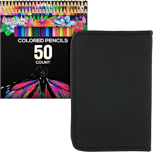 U.S. Art Supply Juego de 50 lápices de colores para adultos, de grado artista, con almacenamiento y estuche de transporte, colores vibrantes, dibujo